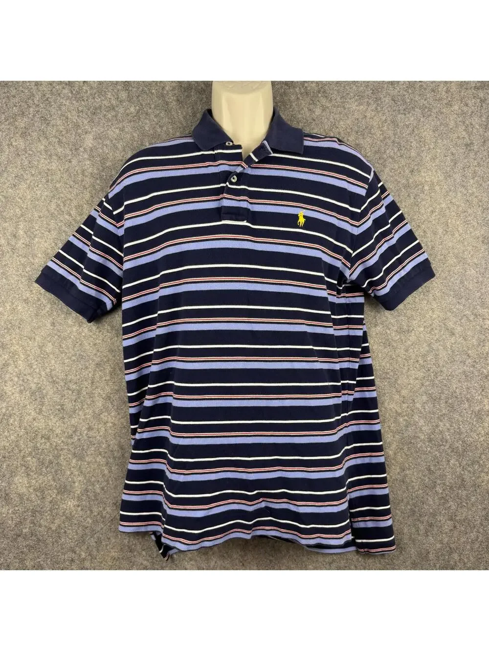 Polo Ralph Lauren Polo Shirt Navy Blue Red White Stripe Men Size Large 516